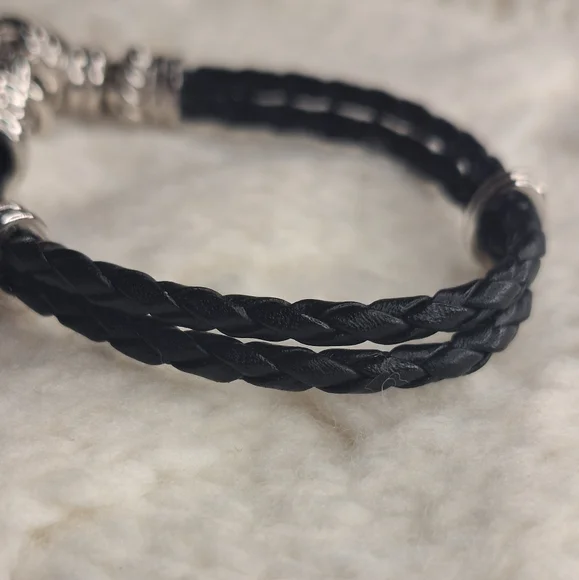 Judith Ripka Sterling Heart Charm Bracelet, Leather Band & Cubic Zirconia - Picture 10 of 12